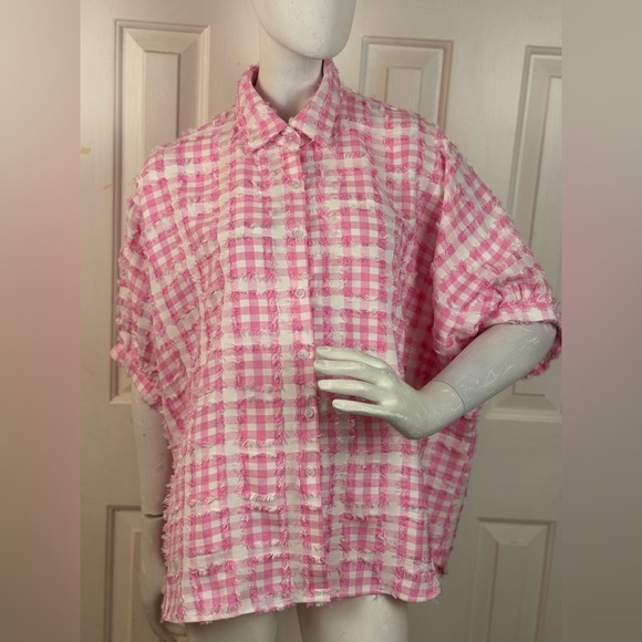 BiBi Pink and White Checkered Shirt Size Large. - Picture 1 of 16